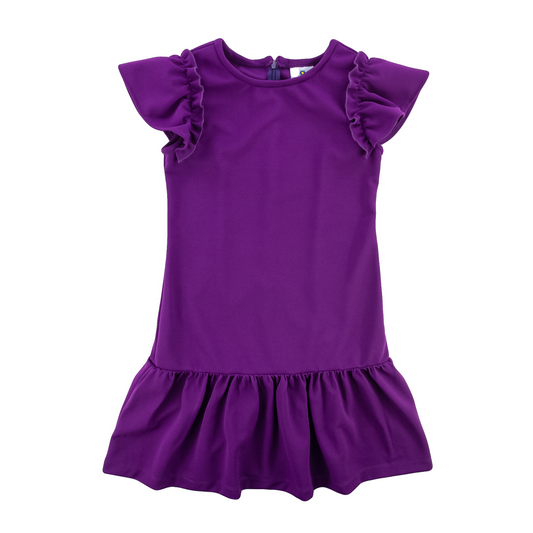 Crepe scuba dress w. ruffle sleeves - purple