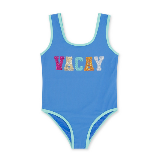 Vacay wave break one piece - blue jay