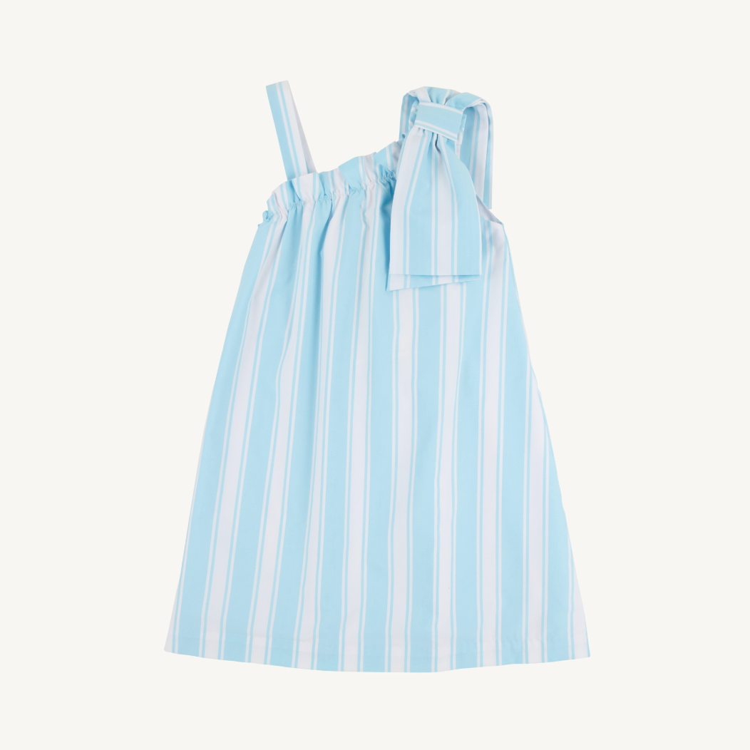Maebelle bow dress - bellhaven blue ticking stripe