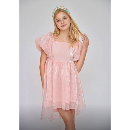 Shimmer cherry party hi low dress