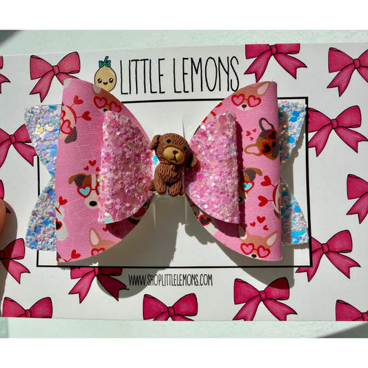 Puppy love valentine's hair bow