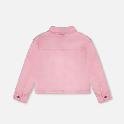 Embroidered patch jean jacket - prism pink