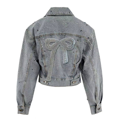 Crystal bow denim jacket