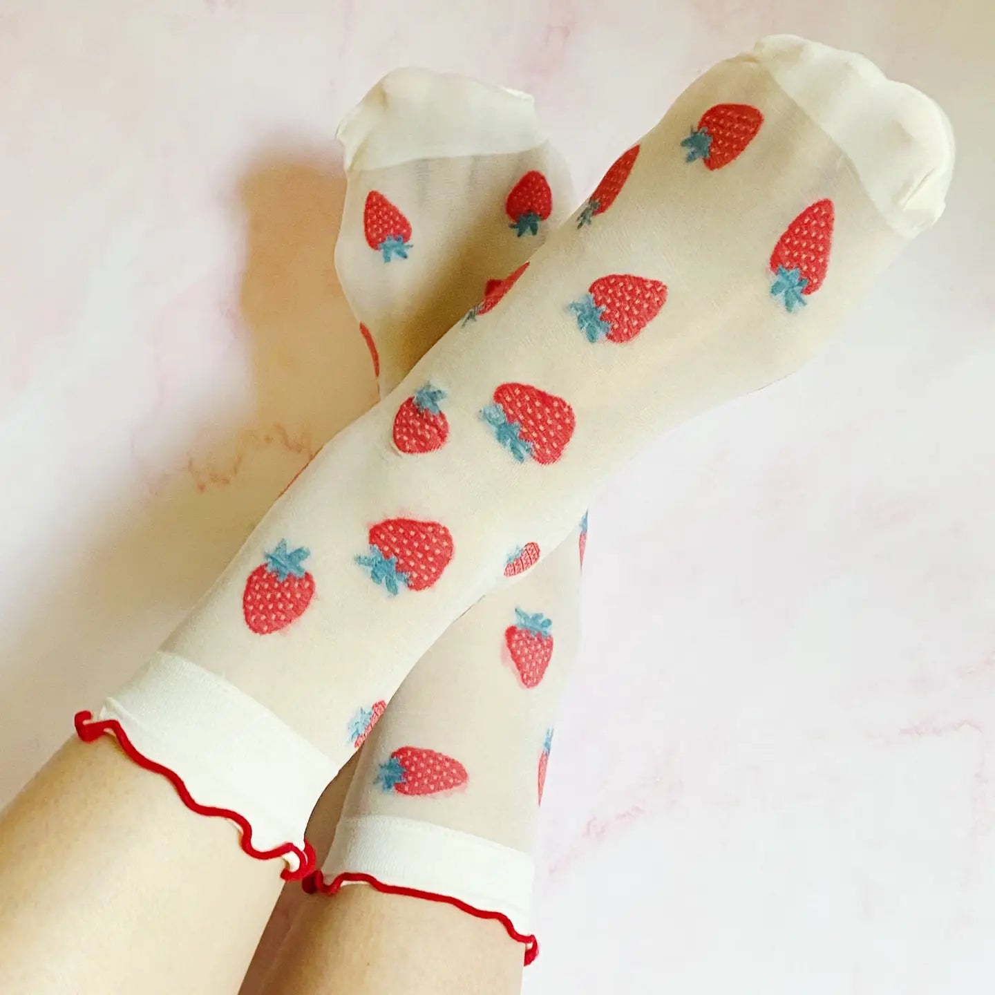 Dots and strawberries sheer socks