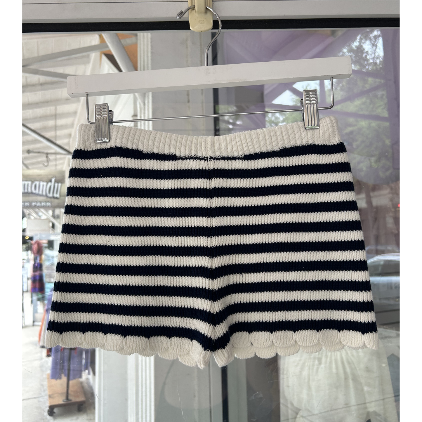 Navy stripe knit shorts