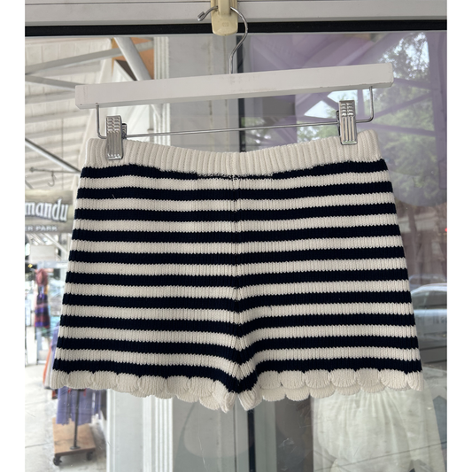 Navy stripe knit shorts