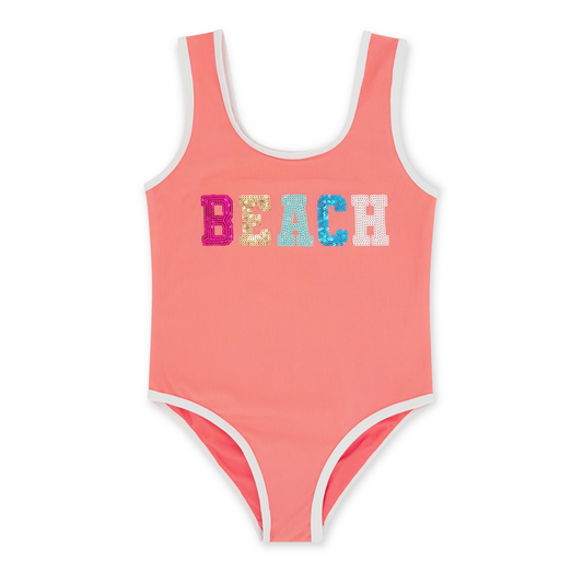 Beach wave break one piece - coral sun