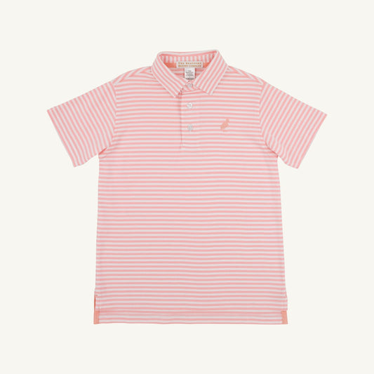 Prim and proper s/s polo - sanibel salmon stripe