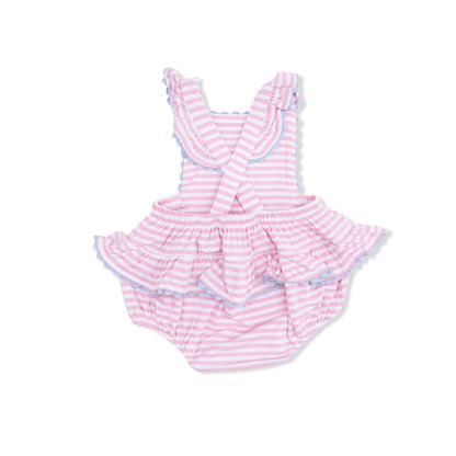 Cherry stripe ric rac ruffle sunsuit