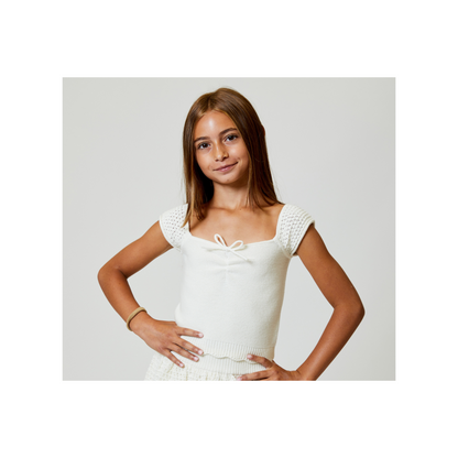 Knit scallop edged top - linen