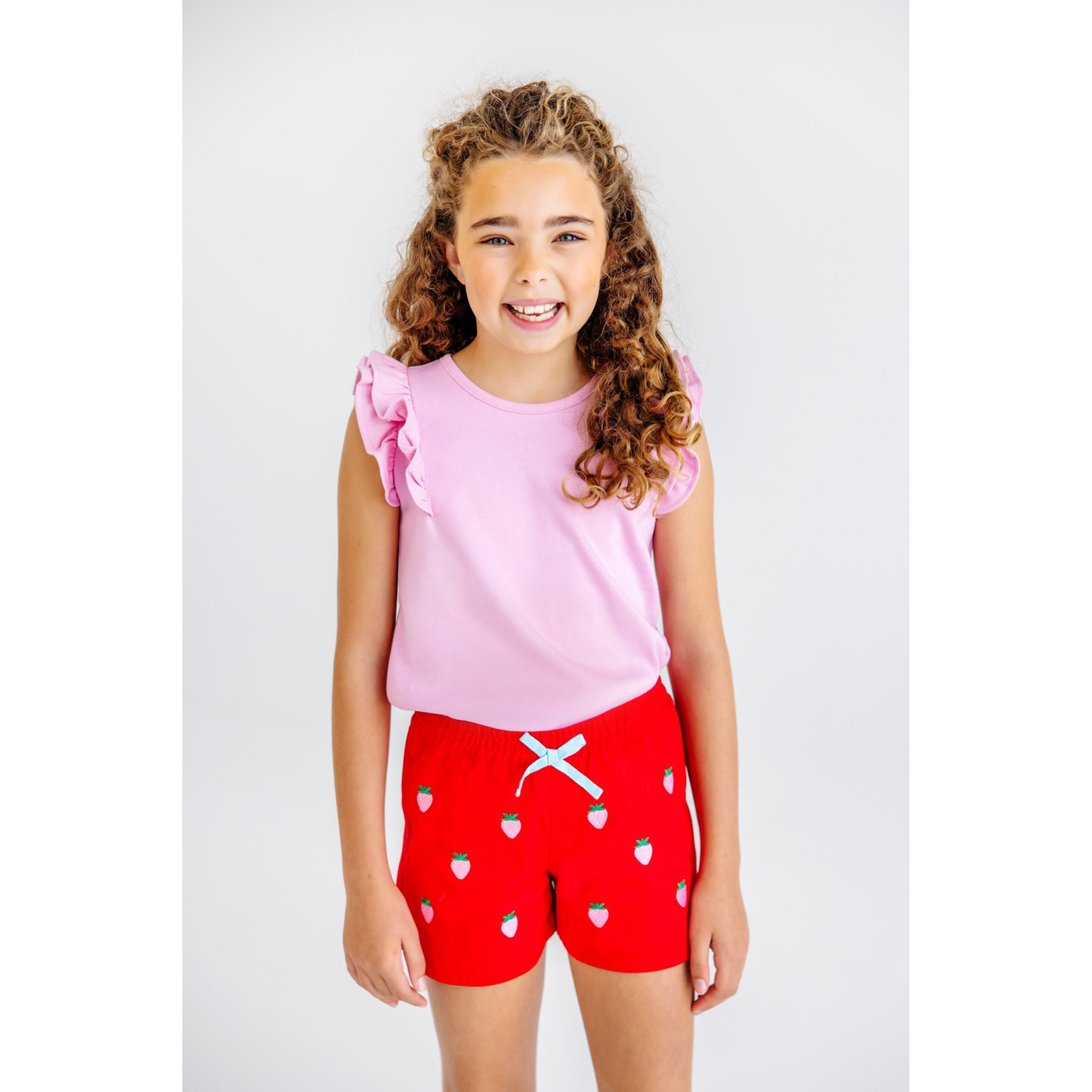 Ruehling ruffle top - pier party pink