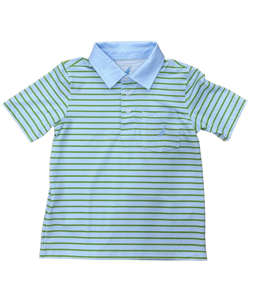 Brooks perf. striped polo - light blue/green