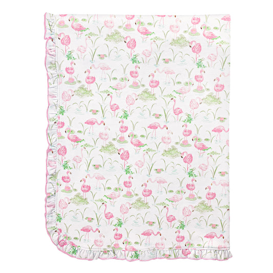 Flamingo paradise ruffle receiving blanket