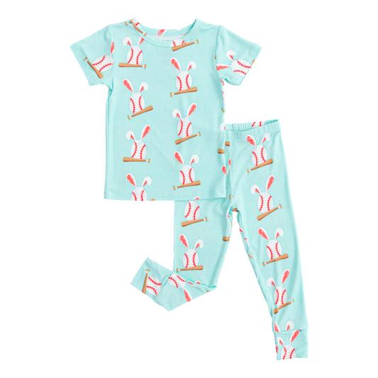 Baseball bunnies 2pc pjs - blue