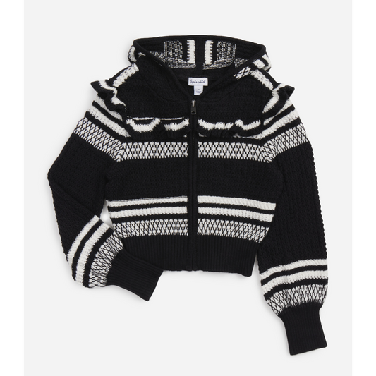 Ruffle sweater - black/white