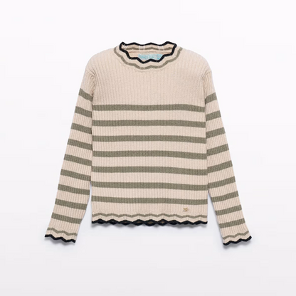 Knit rib turtleneck - beige stripe
