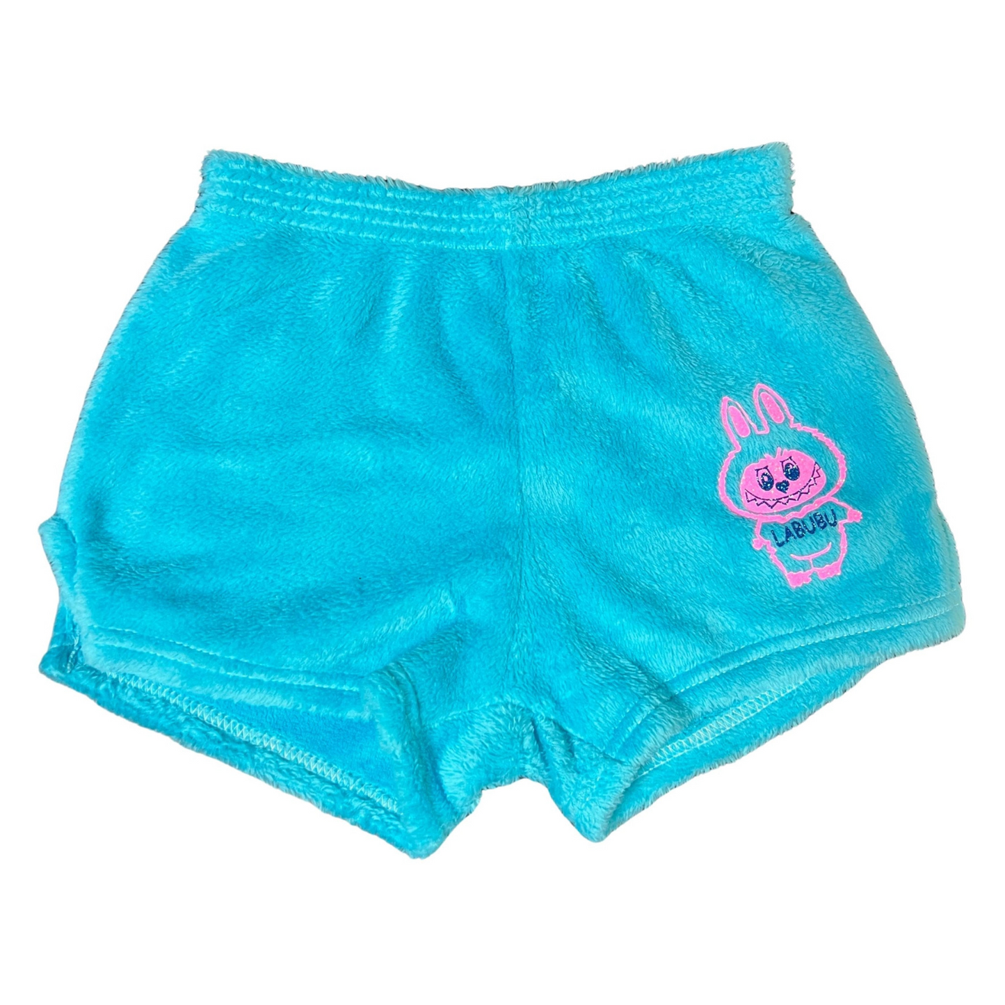 Fuzzy labubu pj shorts - turquoise
