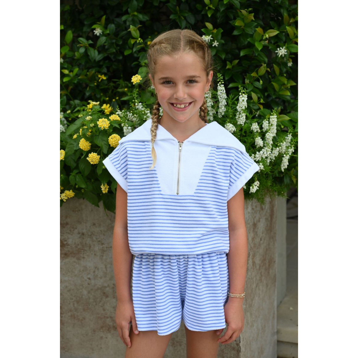 Callie top - blue/white french terry