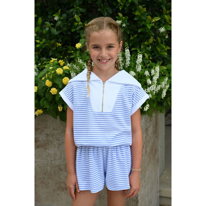 Callie top - blue/white french terry