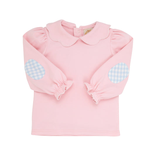 Emma's elbow patch top - palm beach pink/ blue gingham