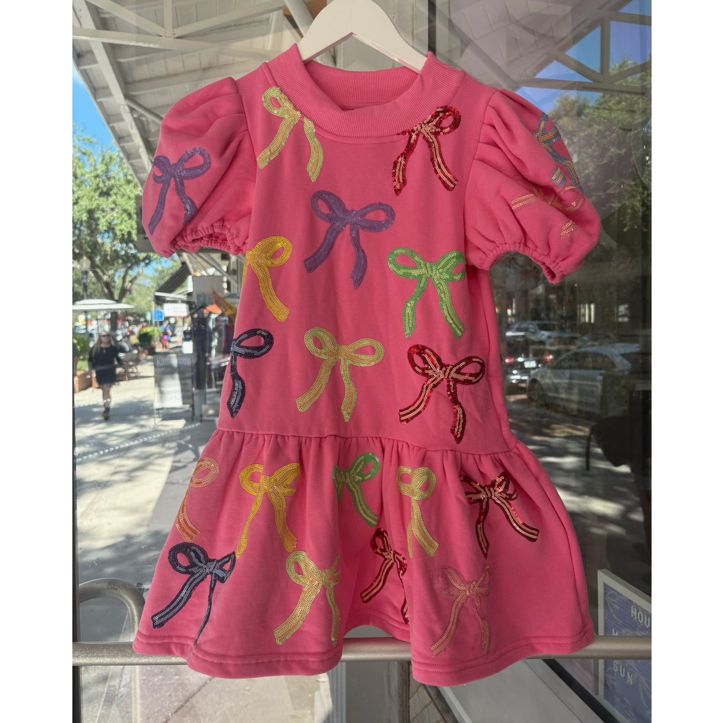 Multi bow poof sleeve dress