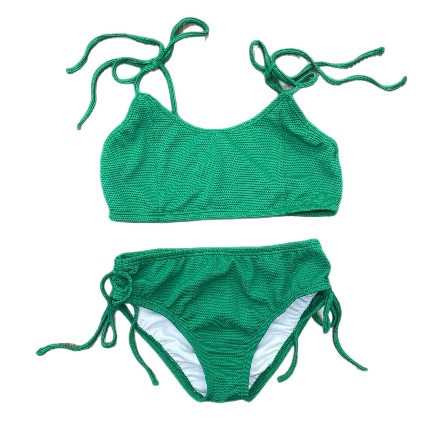 Green textured 2pc triangle swimsuit