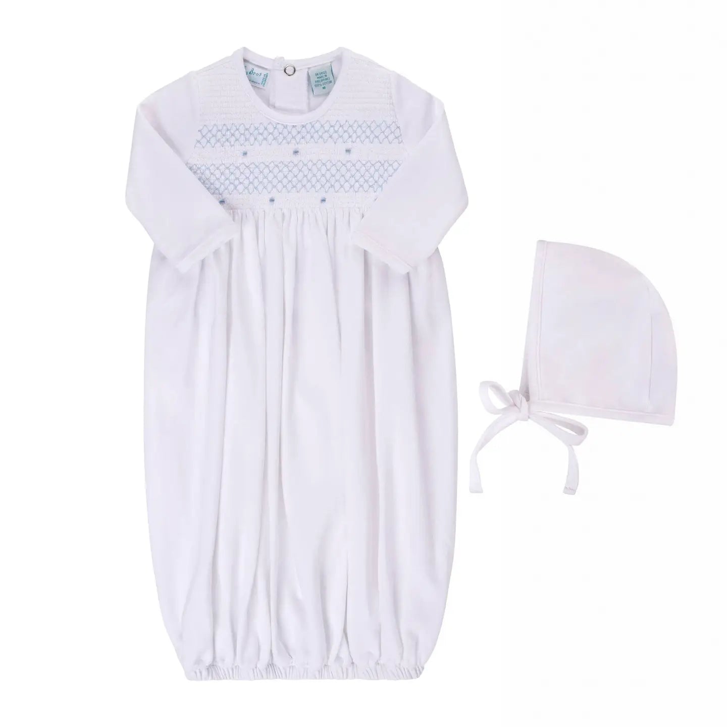 Smocked buillion gown w. hat - blue