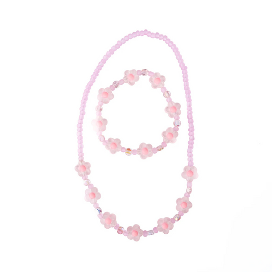 Pink crystal blooms necklace & bracelet set