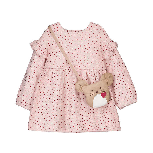 Pink polka dot dress w. mouse purse