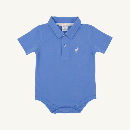 Prim & proper beach polo onesie- sunrise blvd blue