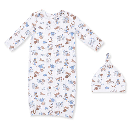 Football nursery gown & knotted hat