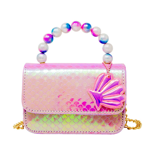 Mermaid pearl handle seashell bag - pink