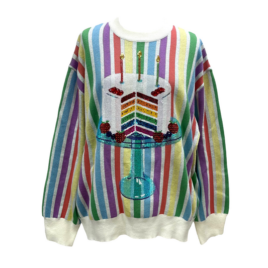 Rainbow stripe birthday cake sweater