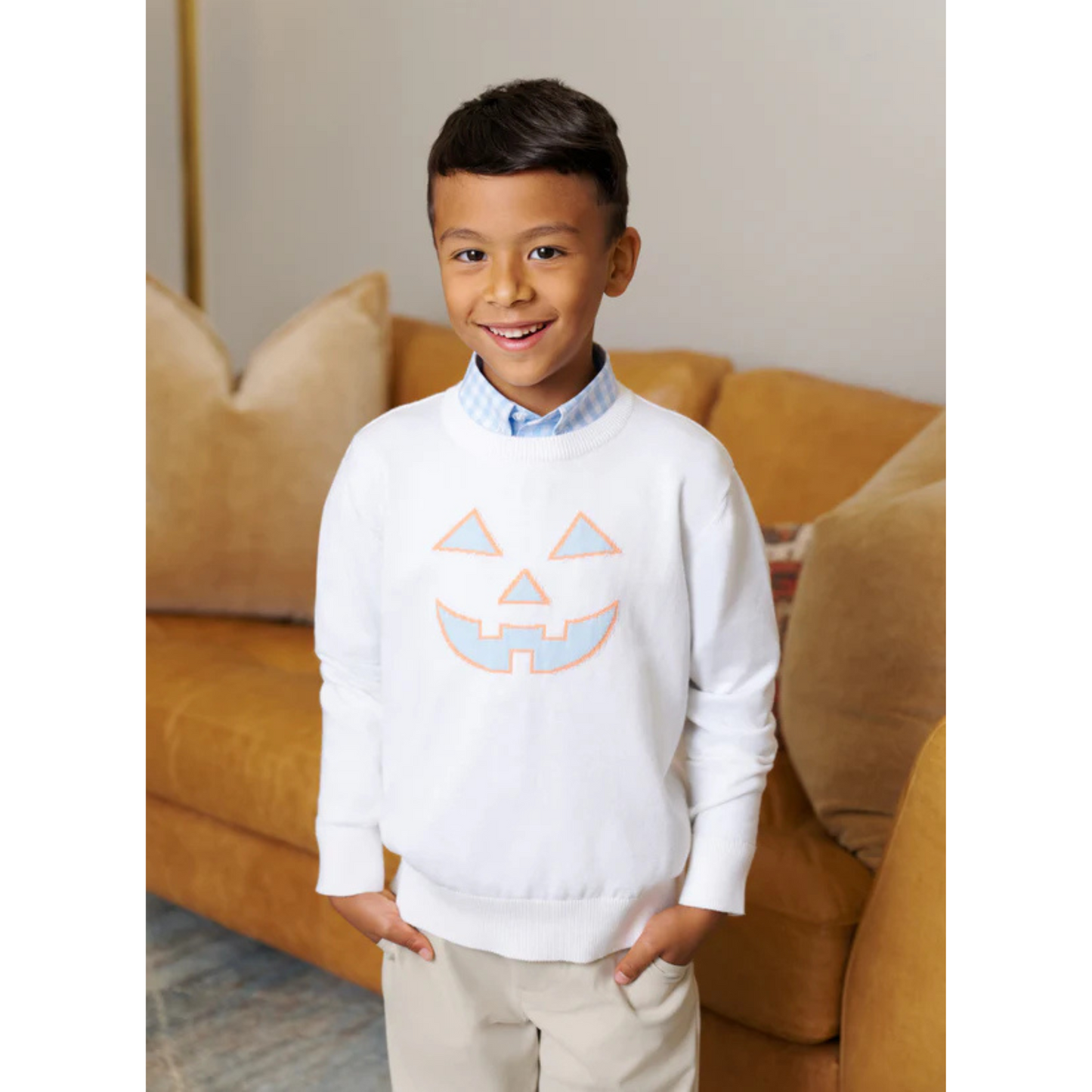 Isaacs intarsia sweater - pumpkin face/palmetto pearl