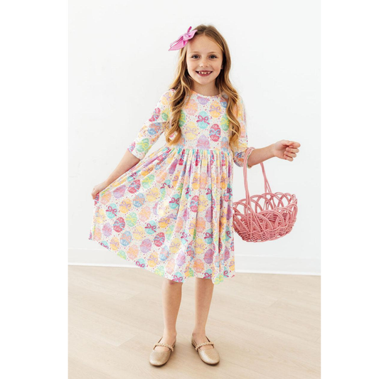 Egg-stra cute 3/4 sleeve pocket twirl dress