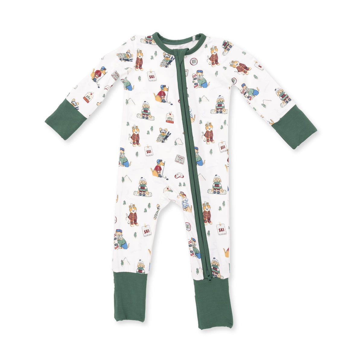 Winter sports dogs conv. romper - green