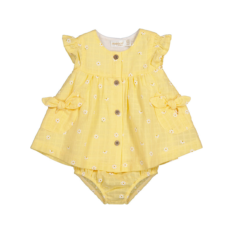 Yellow floral pocket dress w. bloomers