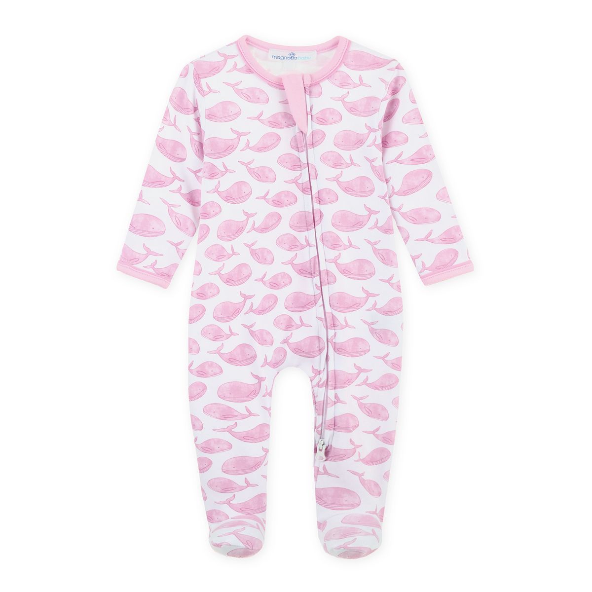 Azure whales footie - pink