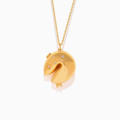 Fortune cookie locket necklace - gold