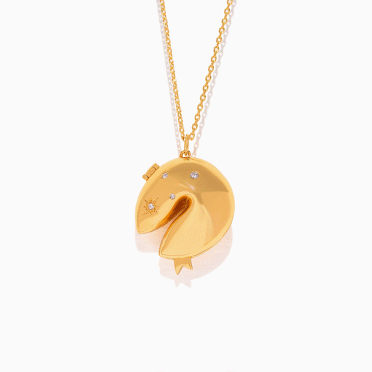 Fortune cookie locket necklace - gold