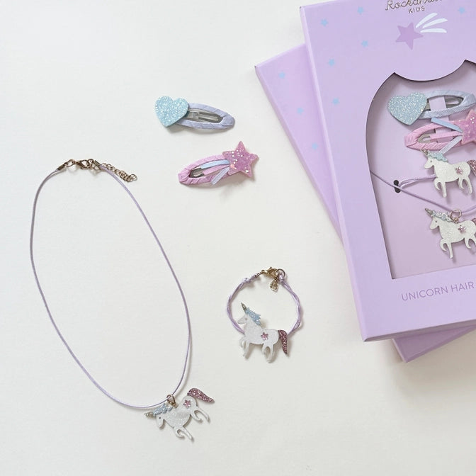 Unicorn hair & jewelry set