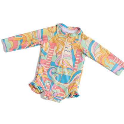 Paradise rash guard ruffle one piece - yellow