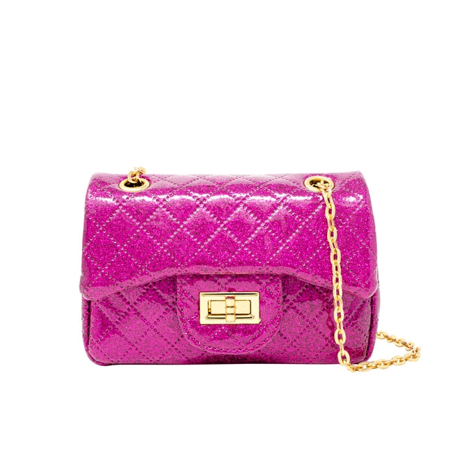 Classic quilted sparkle mini bag - hot pink