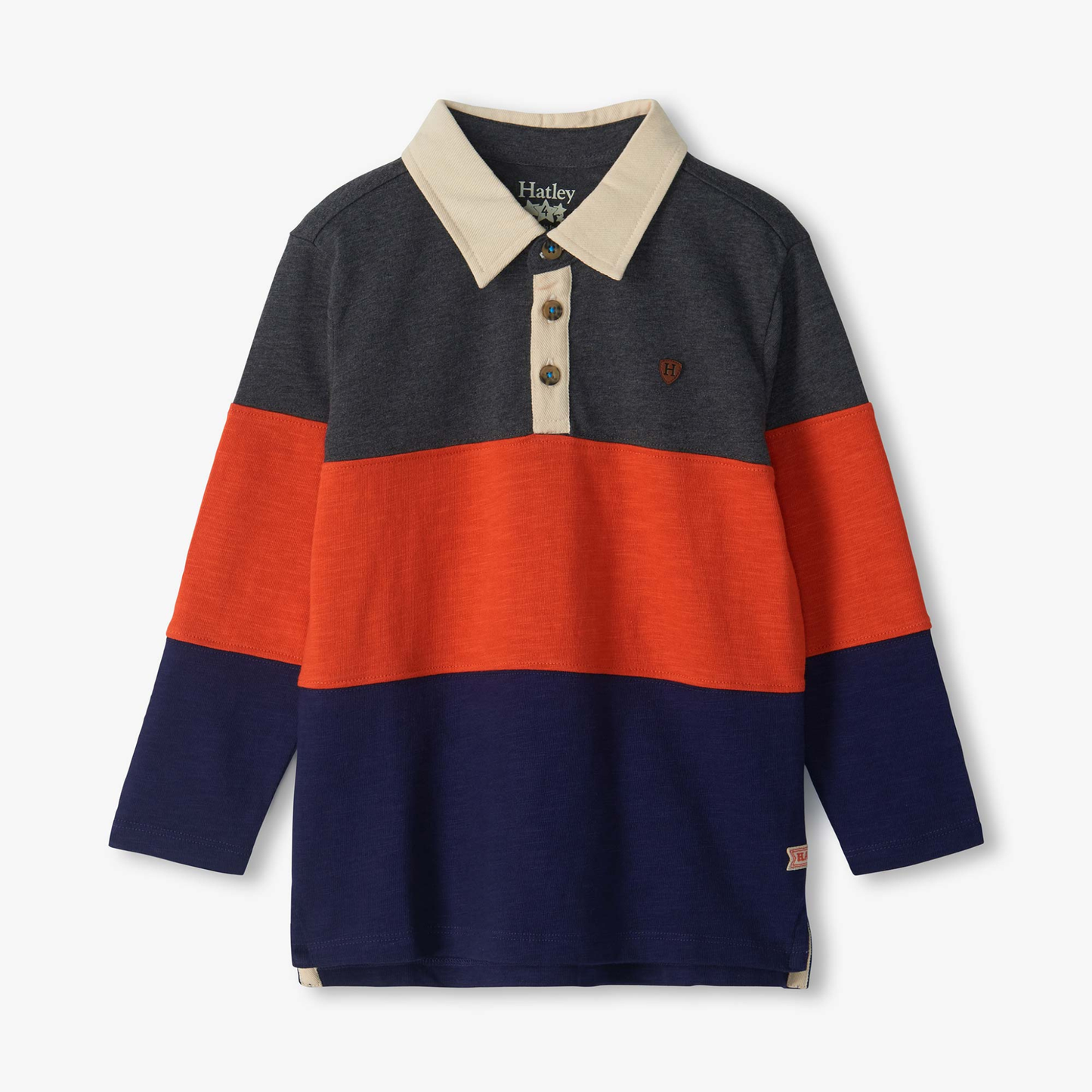 Blue colorblock l/s polo