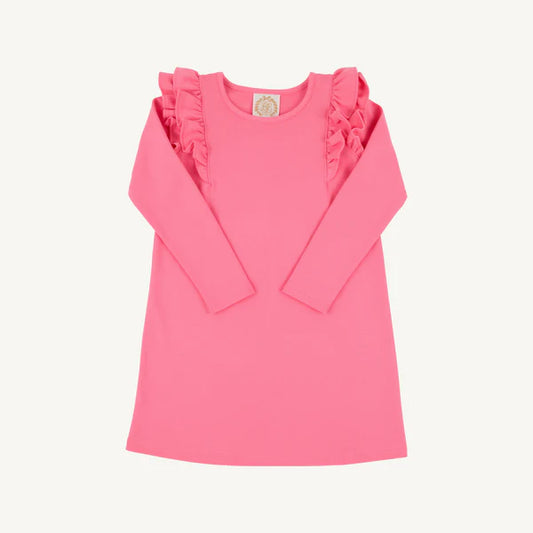 L/s ruehling ruffle dress - romany rose