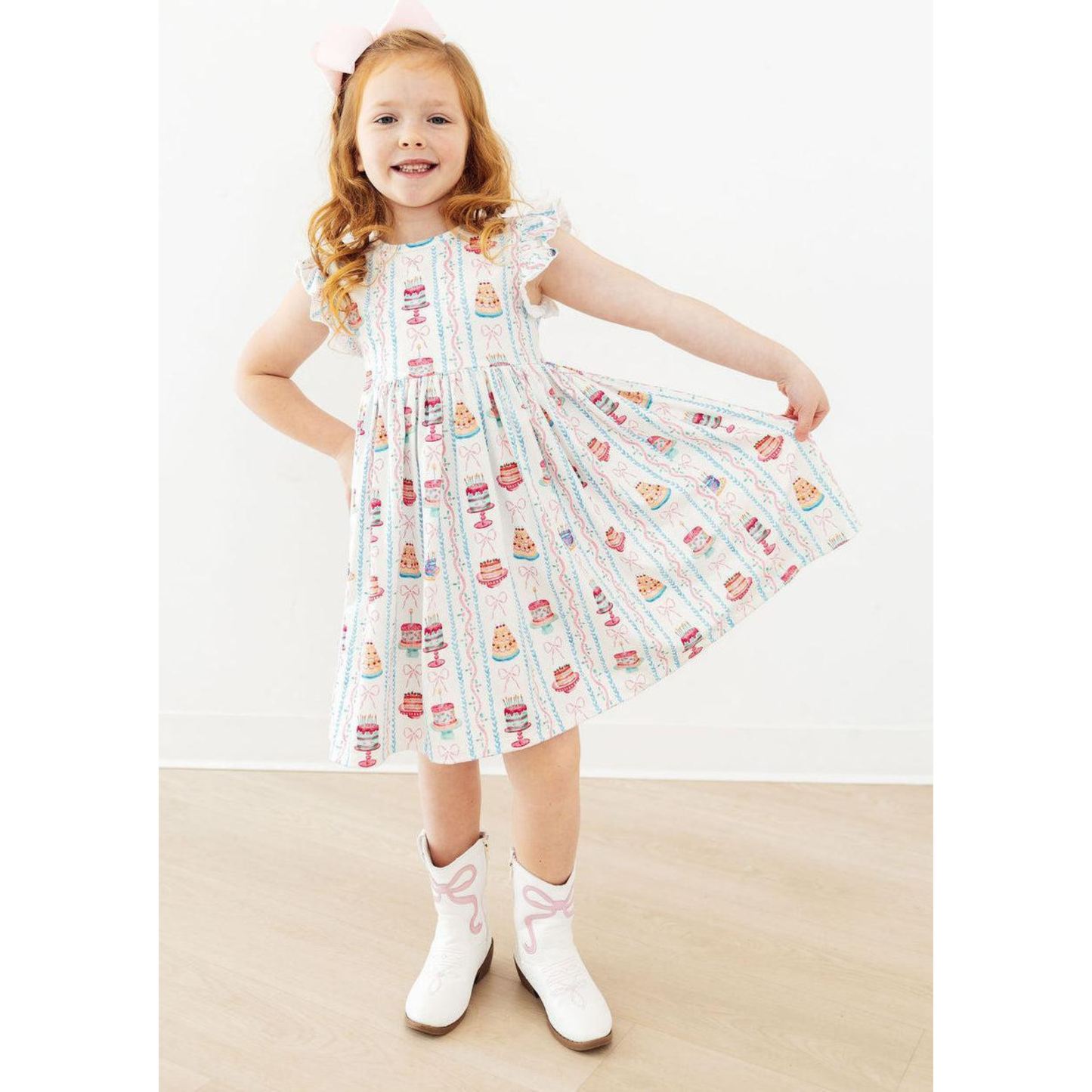 Birthday cakes flutter sleeve twirl dress
