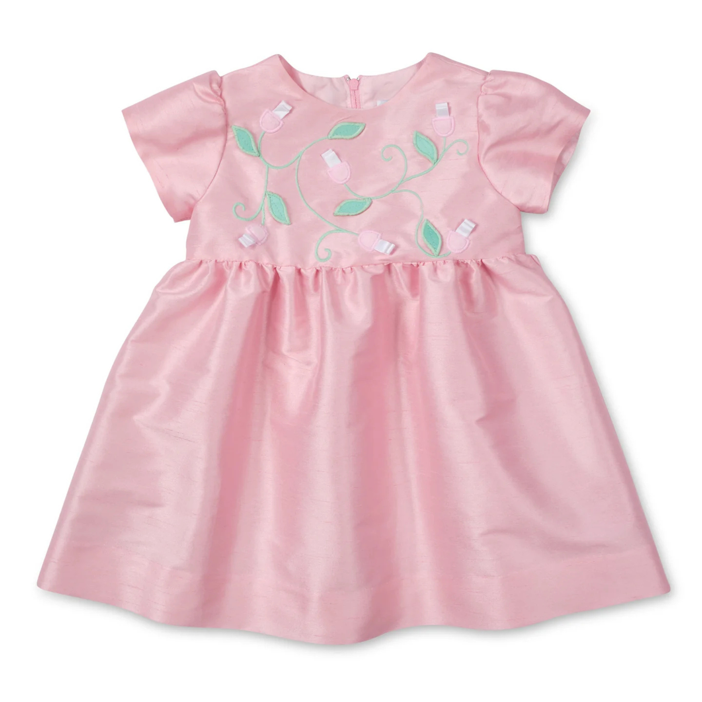 Pink dupioni dress w. flower vines