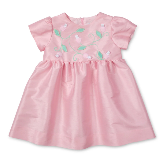 Pink dupioni dress w. flower vines