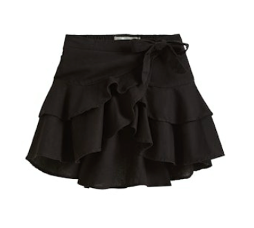Ruffled tier self tie skirt - black