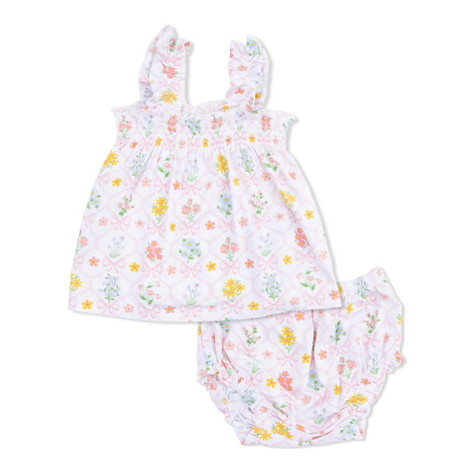 Spring blooms bow trellis ruffly strap top & bloomers